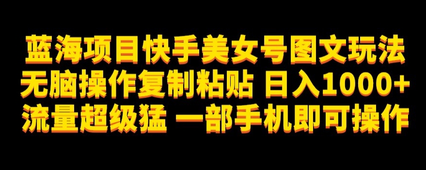 蓝海项目快手美女号图文玩法，无脑操作复制粘贴，日入1000+流量超级猛一部手机即可操作【揭秘】-19点研学社