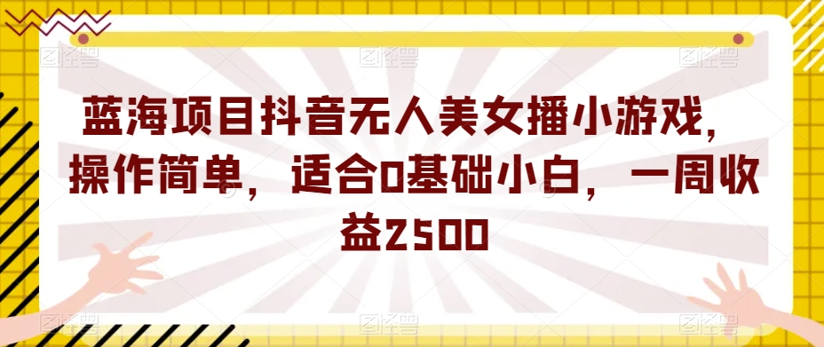 蓝海项目抖音无人美女播小游戏，操作简单，适合0基础小白，一周收益2500【揭秘】-19点研学社