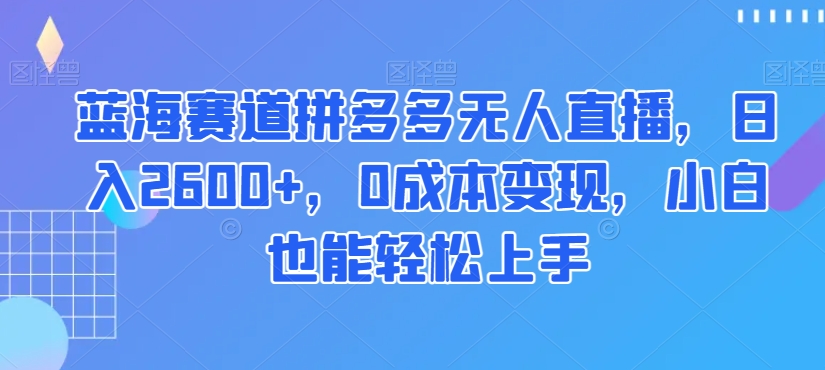 蓝海赛道拼多多无人直播，日入2600+，0成本变现，小白也能轻松上手【揭秘】-19点研学社