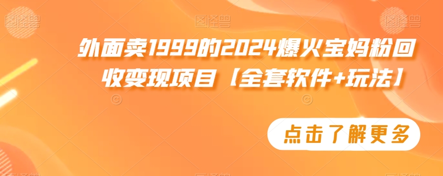 外面卖1999的2024爆火宝妈粉回收变现项目【全套软件+玩法】【揭秘】-19点研学社