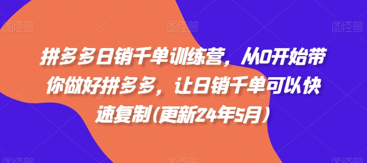 拼多多日销千单训练营，从0开始带你做好拼多多，让日销千单可以快速复制(更新24年8月)-19点研学社