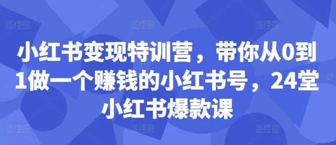 小红书变现特训营，带你从0到1做一个赚钱的小红书号，24堂小红书爆款课-19点研学社