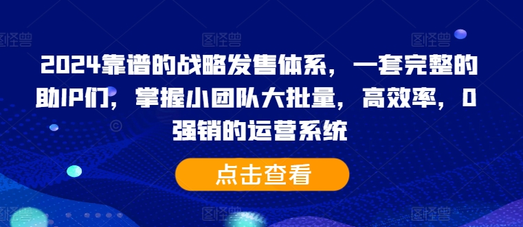 2024靠谱的战略发售体系，一套完整的助IP们，掌握小团队大批量，高效率，0 强销的运营系统-19点研学社